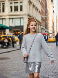 G.B.Y.M. - Girl's Fuzzy Metallic Sweater With Sequin Bows