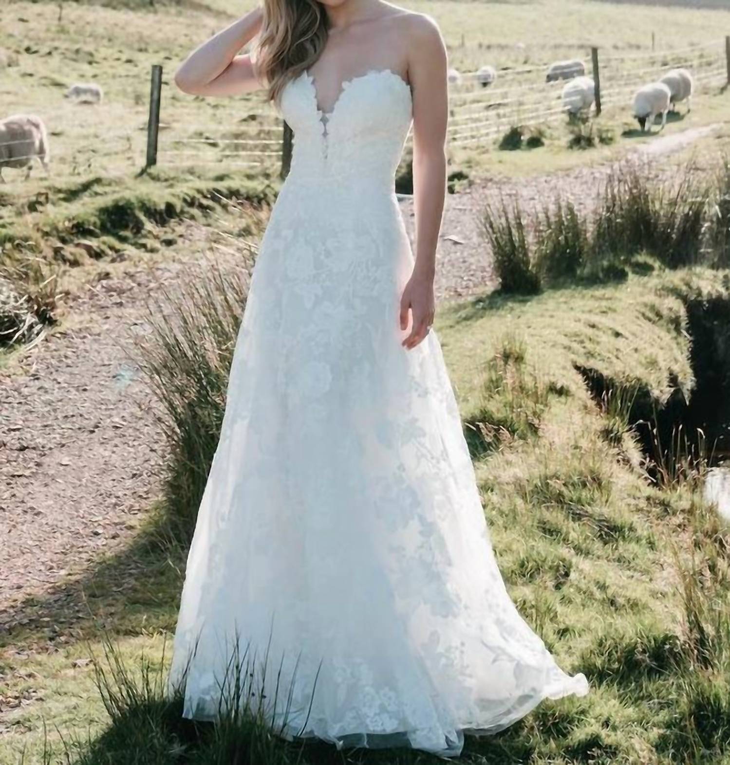 Allure Bridals - Strapless A-Line Wedding Gown with Floral Appliques