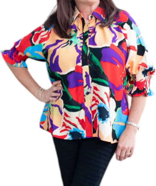 Boho Chic - Watercolor Button Up Top