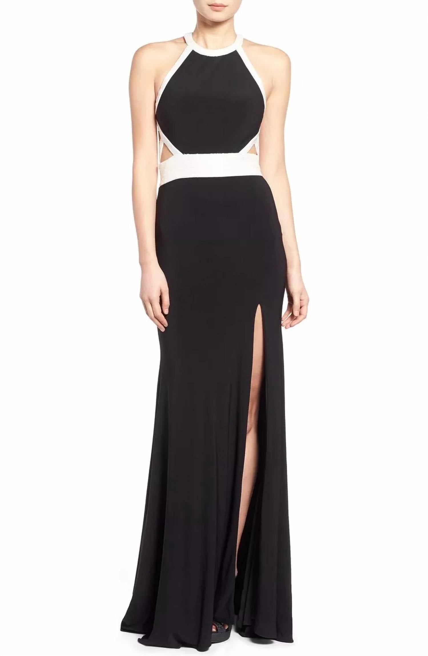 Mac Duggal - Beaded High Neck Gown with Cutouts