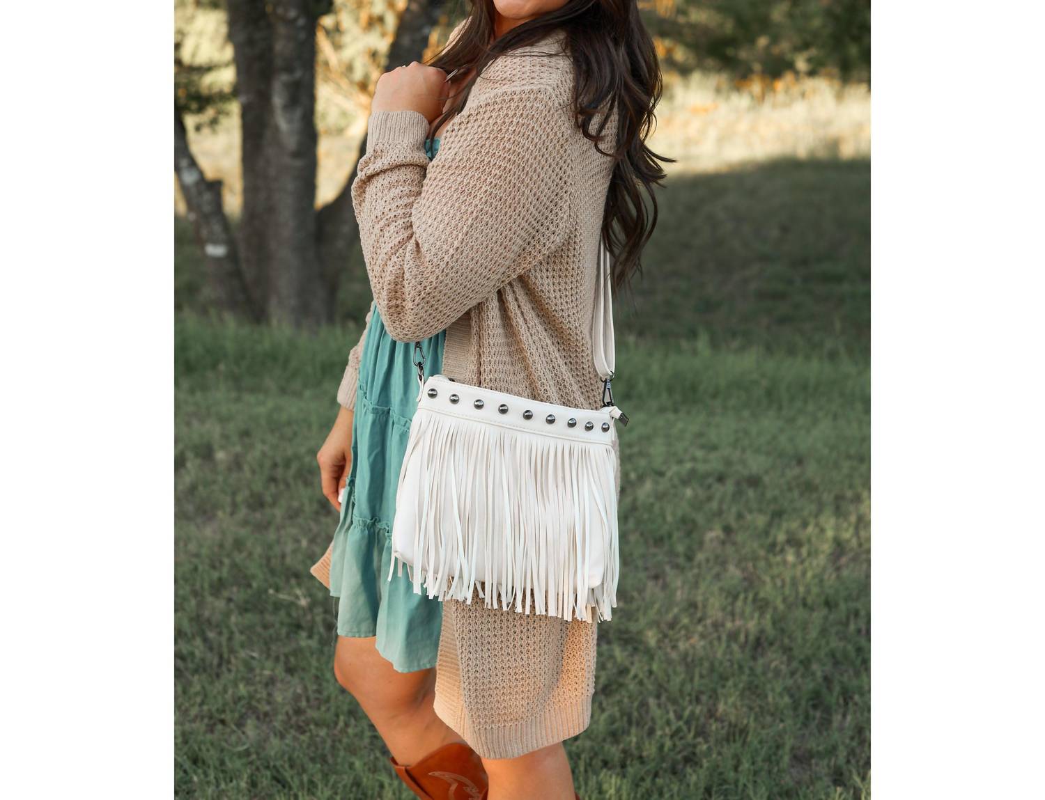 Julia Rose Women's Nora Fringe Bags in cream - women's bag - detail view