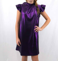 voy Ruffle Dress in shimmer metallic purple - women's dress