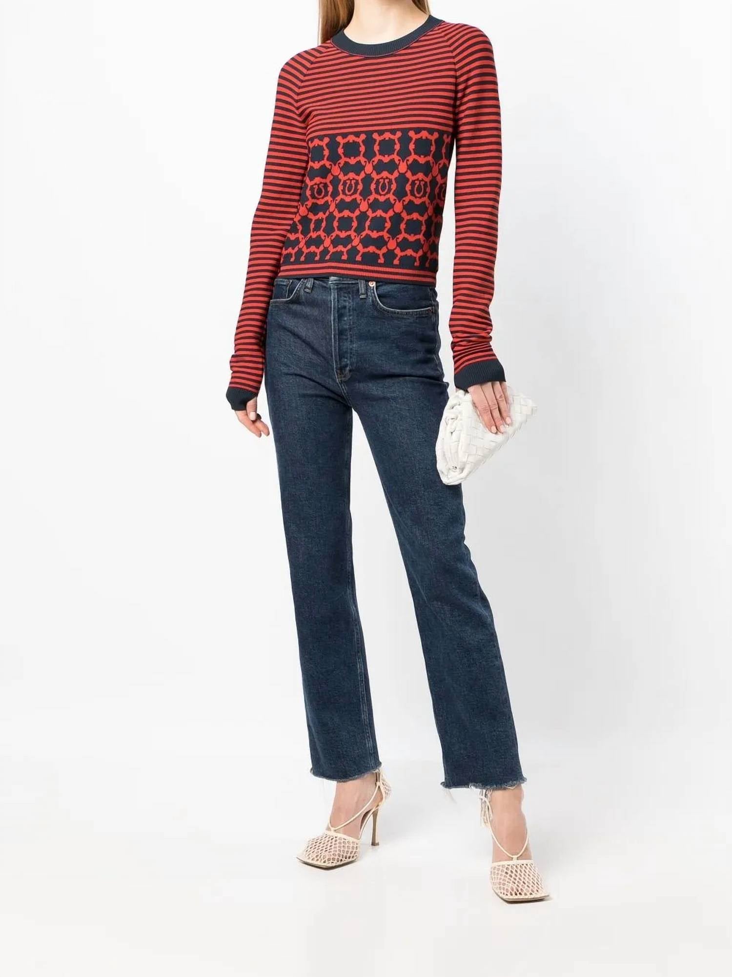 Salvatore Ferragamo - Striped Gancini Long Sleeve Top