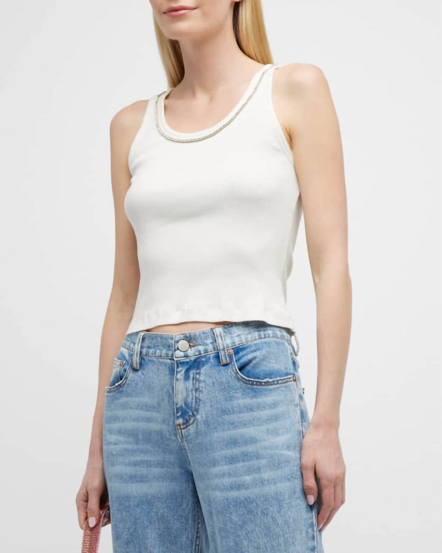 alice + olivia Allen Embellished Tank Top in white - women's tank top