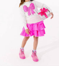 Lola + The Boys Big Bow Sweater in pink - kids' sweater - detail view