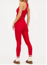 Beach Riot Piper High-rise Legging in red shine waffle - women's pants - alternate view