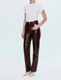 PISTOLA Cassie Super High Rise Straight Leg Pants in tobacco croc - women's jeans - detail view
