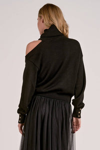 ELAN Open Shoulder Sweater in black - women's sweater - alternate view