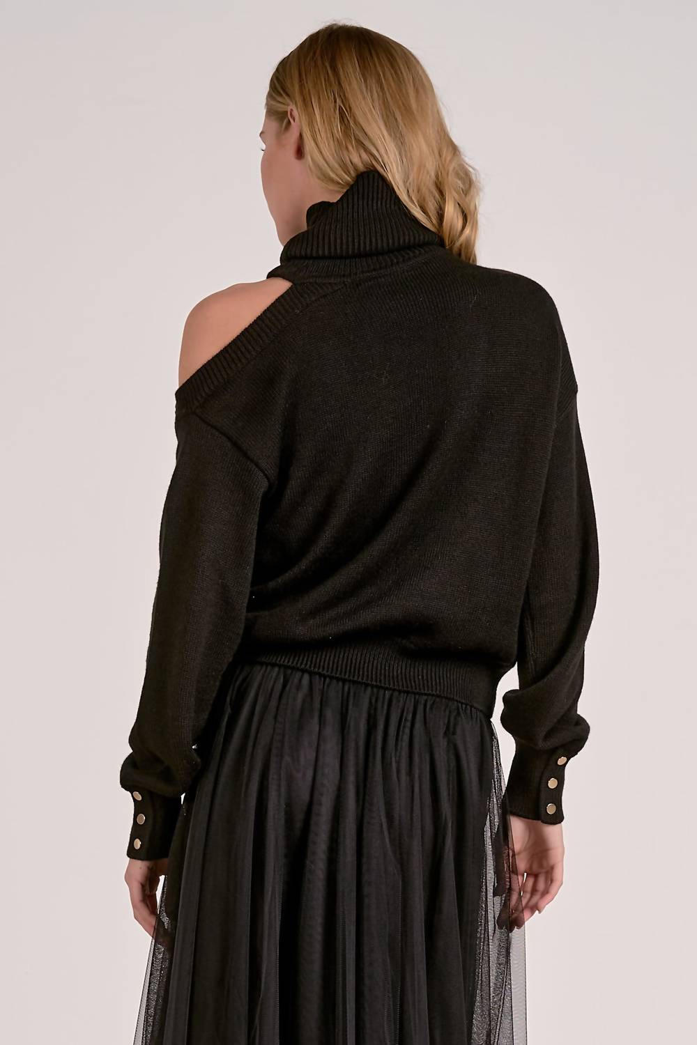ELAN Open Shoulder Sweater in black - women's sweater - alternate view