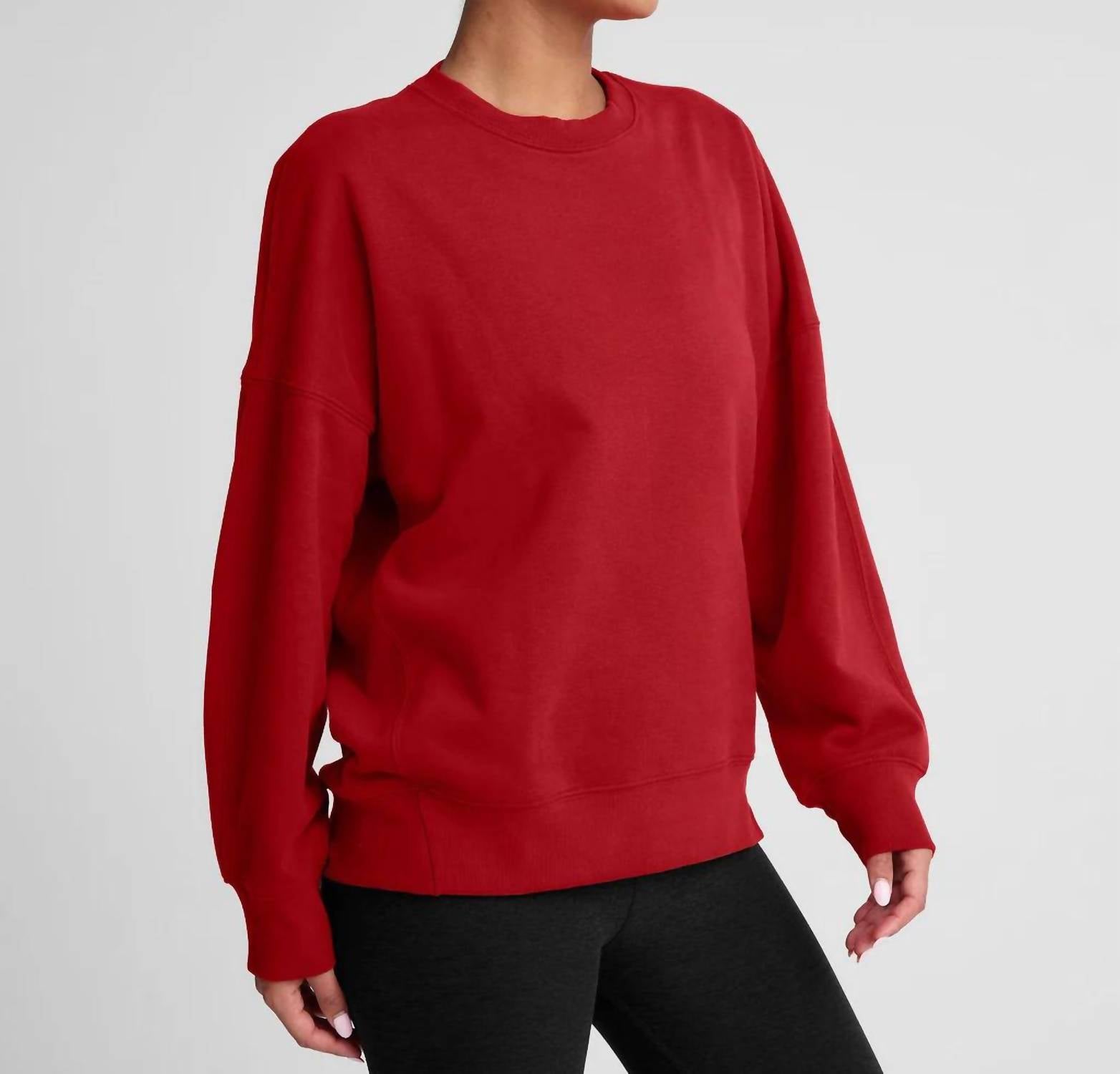 BEYOND YOGA Luxefleece Oversized Sweatshirt in holly red 1 - women's sweater - detail view