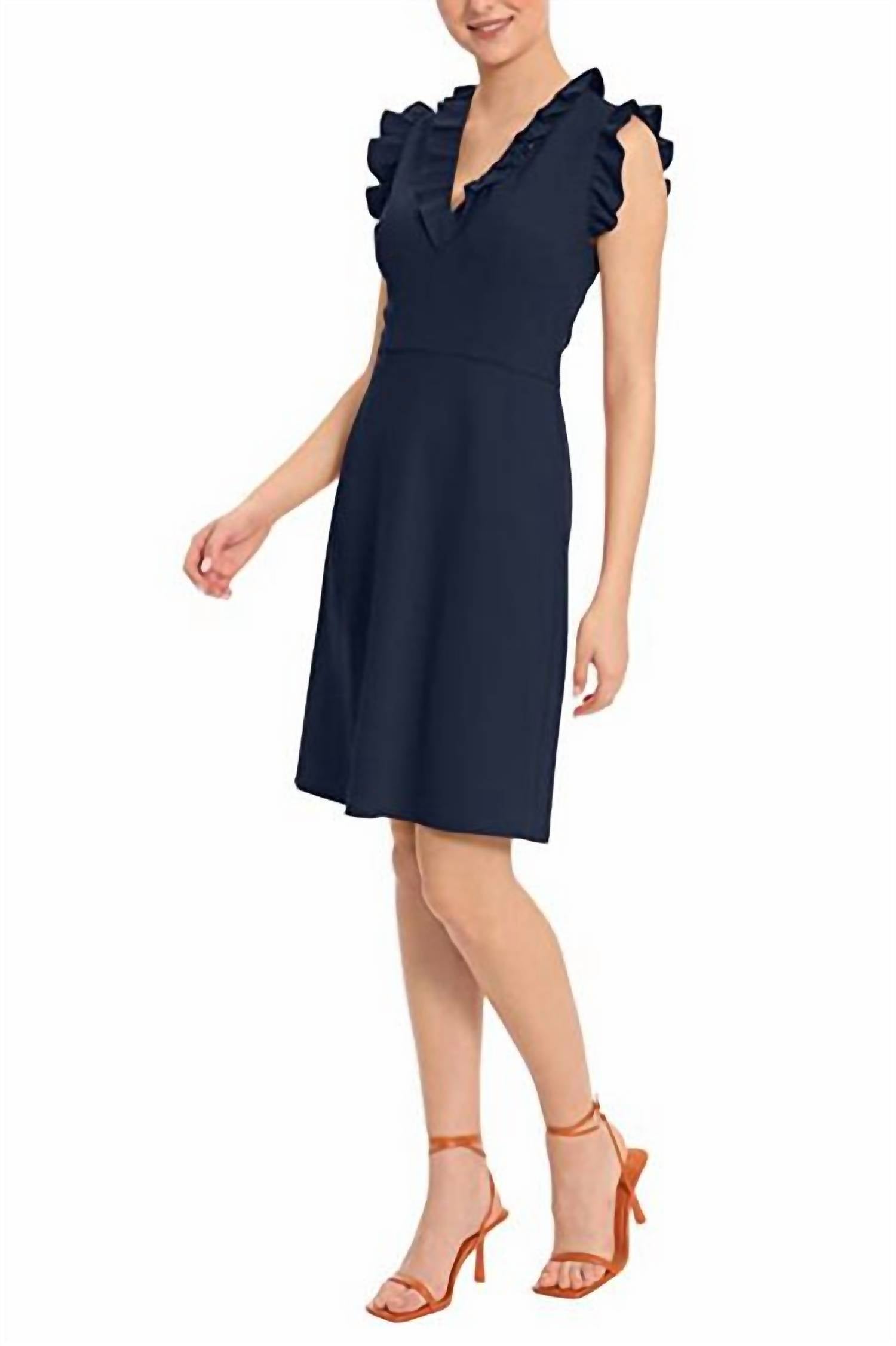 Maggy London - Ruffle Sleeves Short Crepe Dress