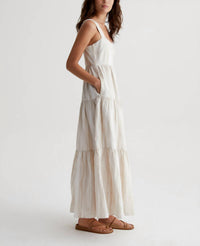 AG Jeans Audree Relaxed Linen Maxi Dress in brush strokes beige multi - women's dress - detail view