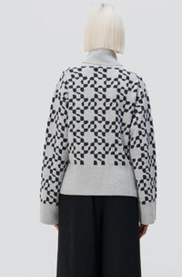 SIMKHAI Charlenne Logo Sweater in heather grey charcoal multi - women's sweater - detail view