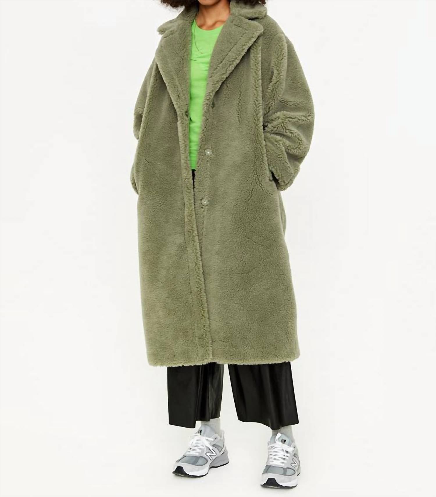 STAND STUDIO Maria Faux-fur Coat in sage green - women's jacket