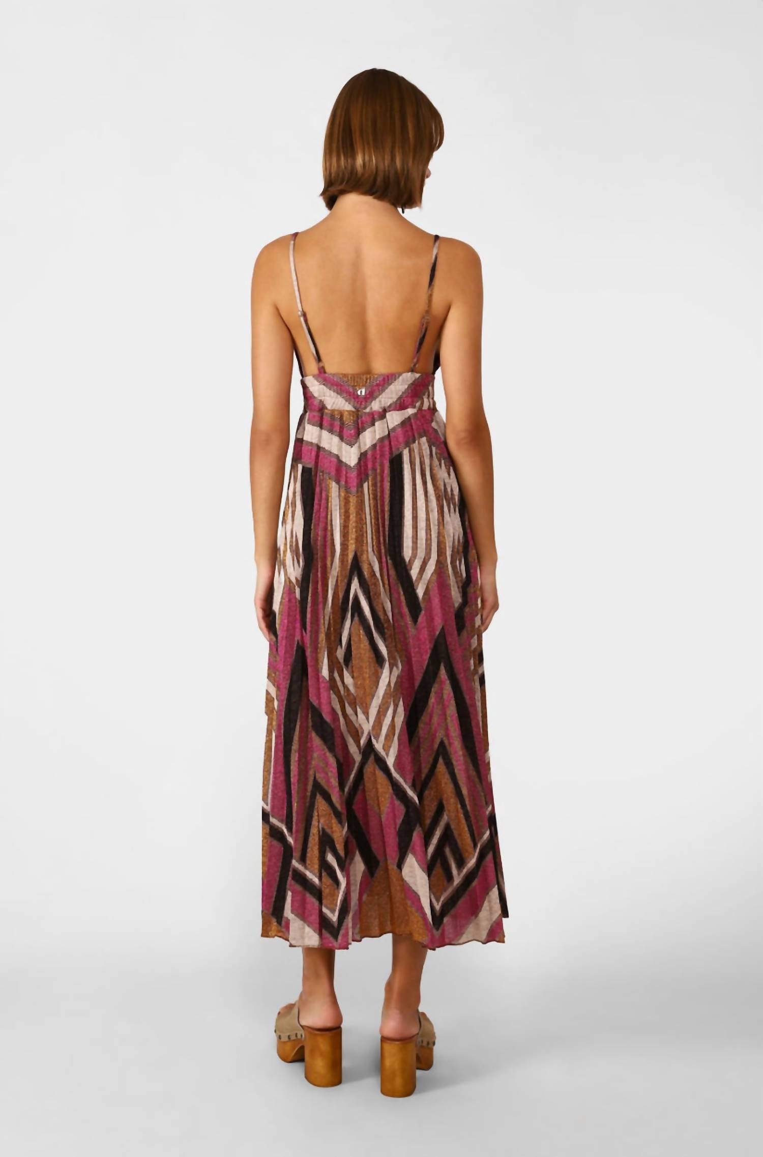 Dixie - Studio Long Pleated Geometric Design Dress