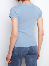 CHARLIE B Tencel Ribbed Crew Neck Tee in blue - women's t-shirt - alternate view