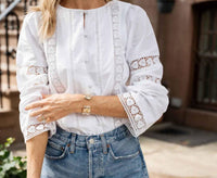 Sail To Sable - Button Front Lace Top