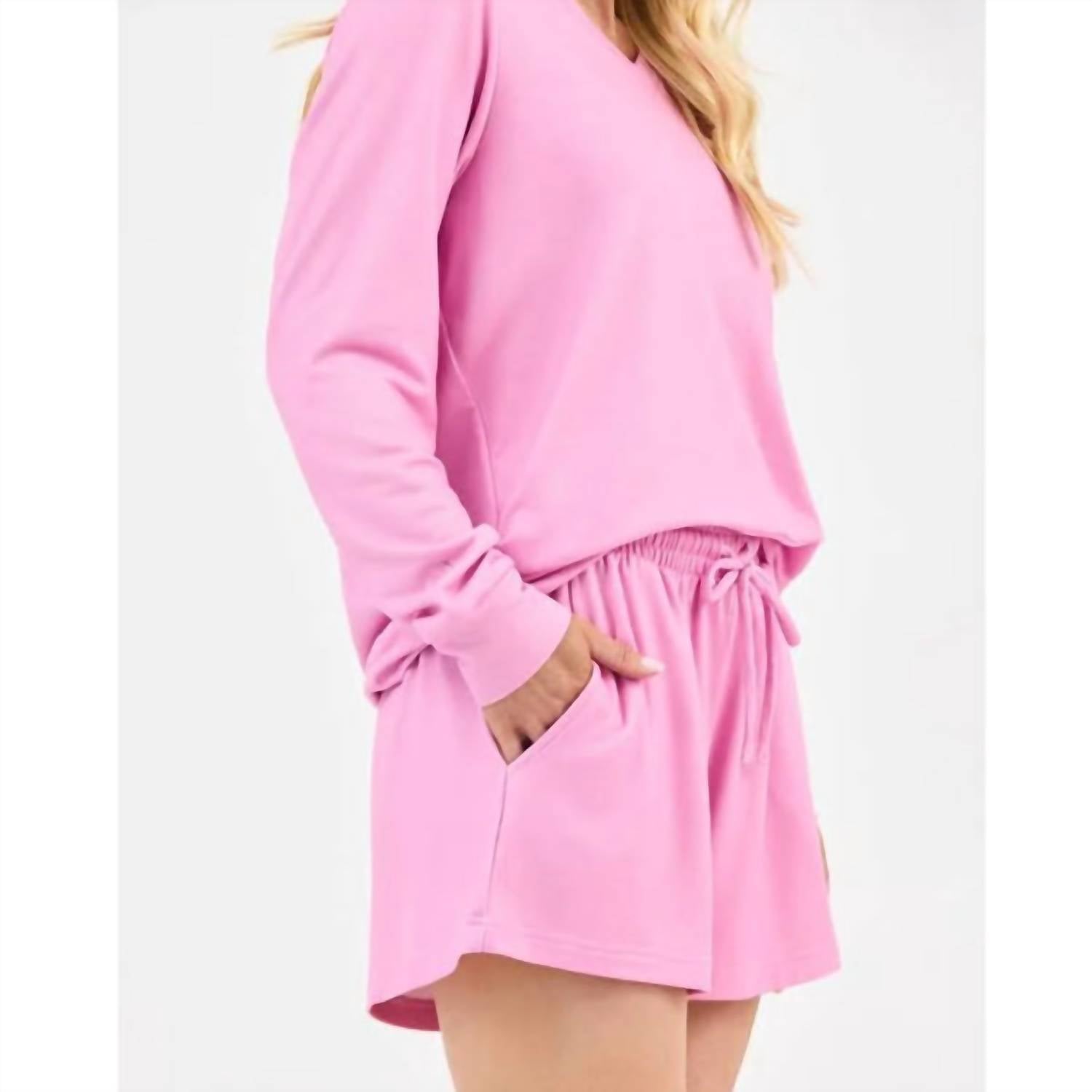 Mary Square Carly Short Lounge Set in pink peony - women's sleepwear - detail view