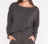 RIPLEY RADER Sweater Knit Boat Neck Top in grey - women's sweater