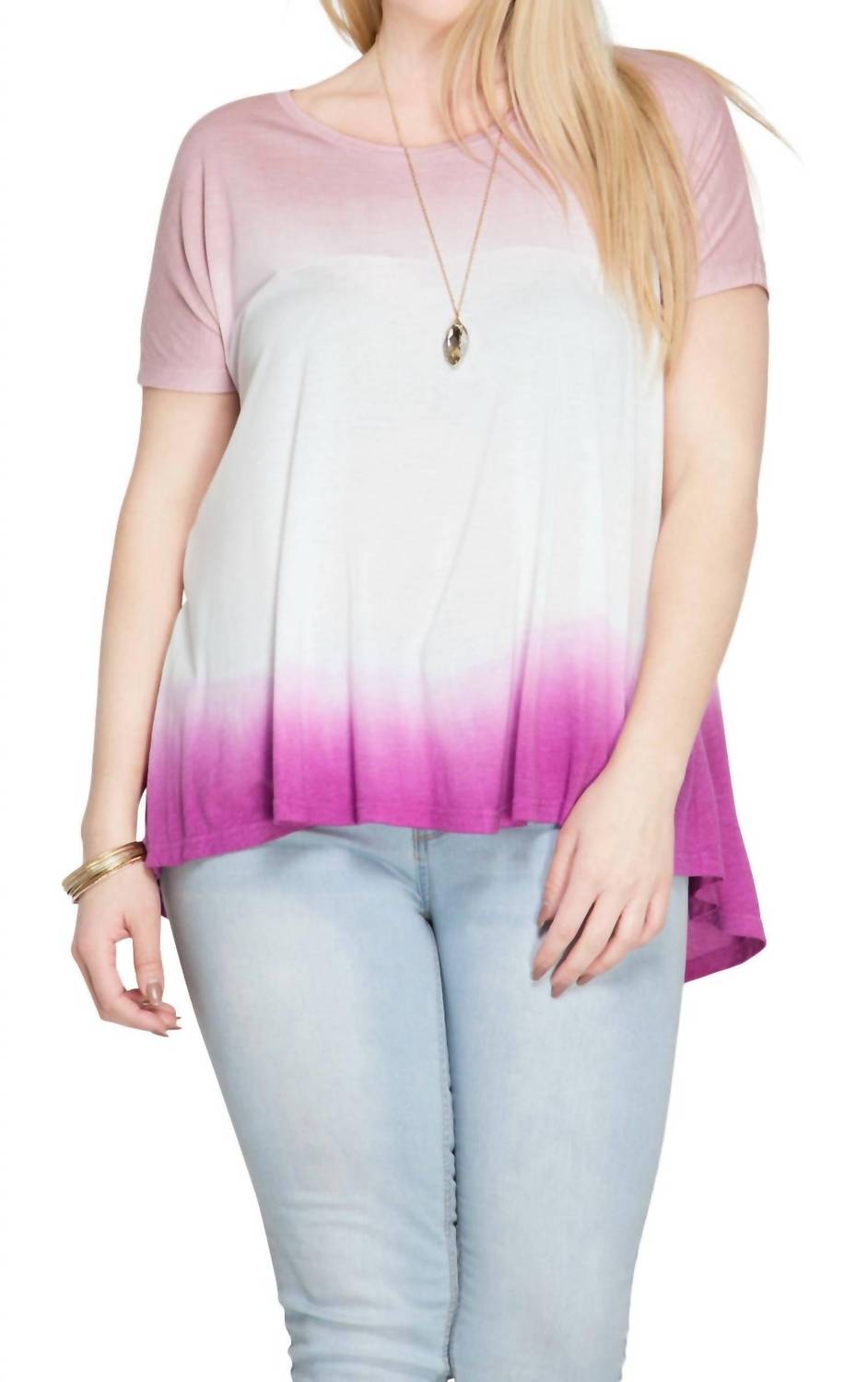 SHE + SKY Ombre Short Sleeve Tunic Top in magenta - women's shirt