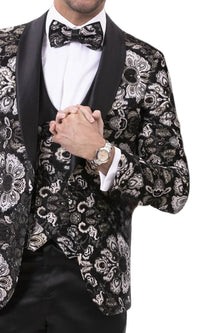 Kent & Park Fashion Blazer And Vest With Matching Bow Tie in black - men's jacket - detail view