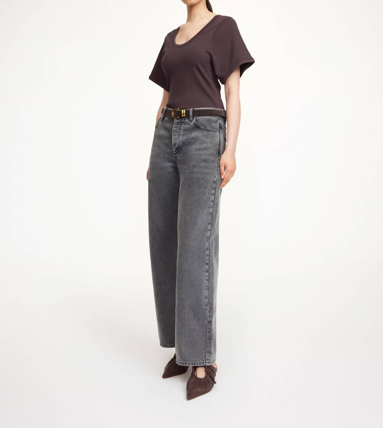 BY MALENE BIRGER Lunai Top in warm brown - women's t-shirt - detail view
