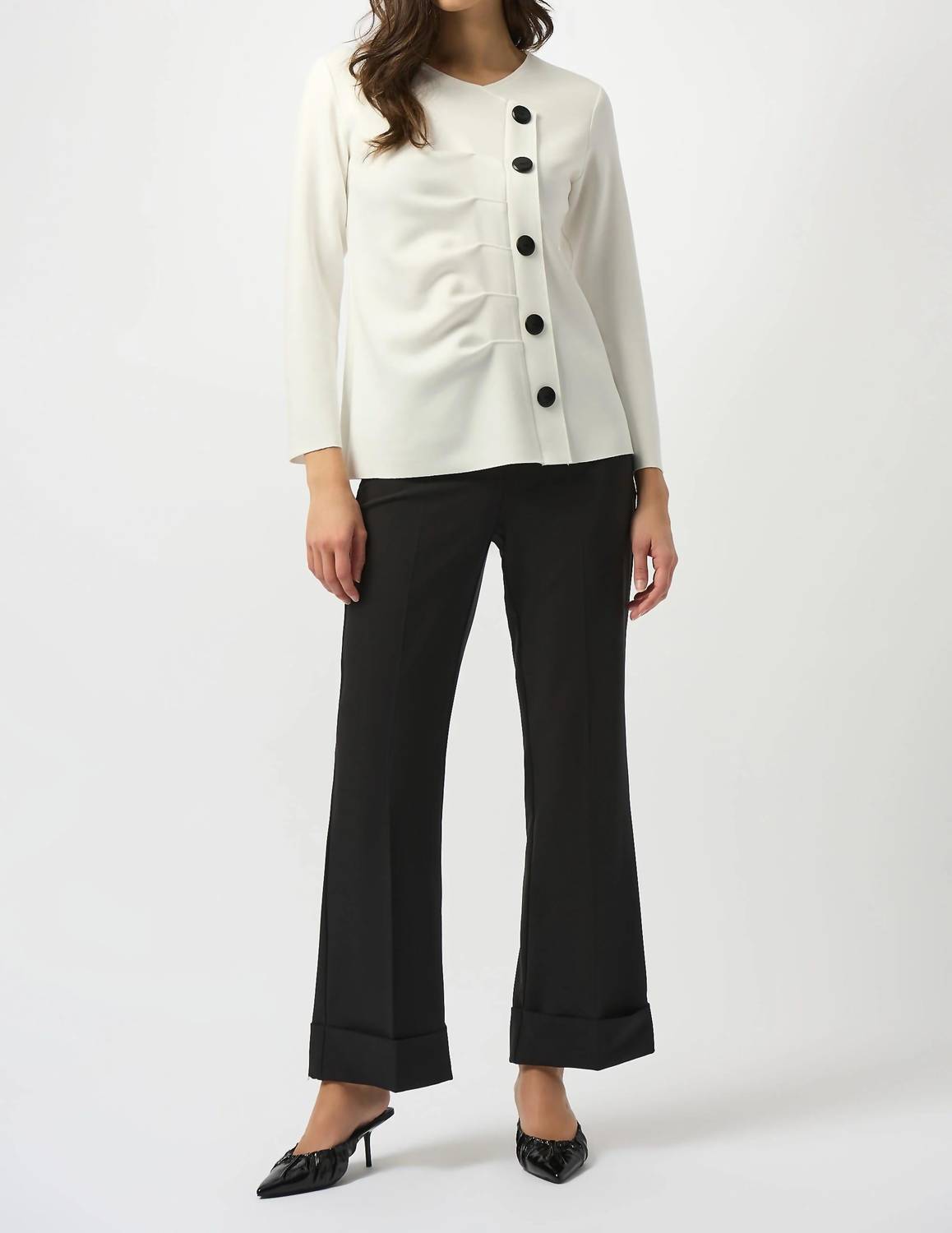 Joseph Ribkoff - Pleated Button Front Long Sleeve Top