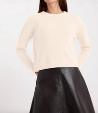 Brodie Cashmere Cable Sleeve Crew Sweater in white - women's sweater