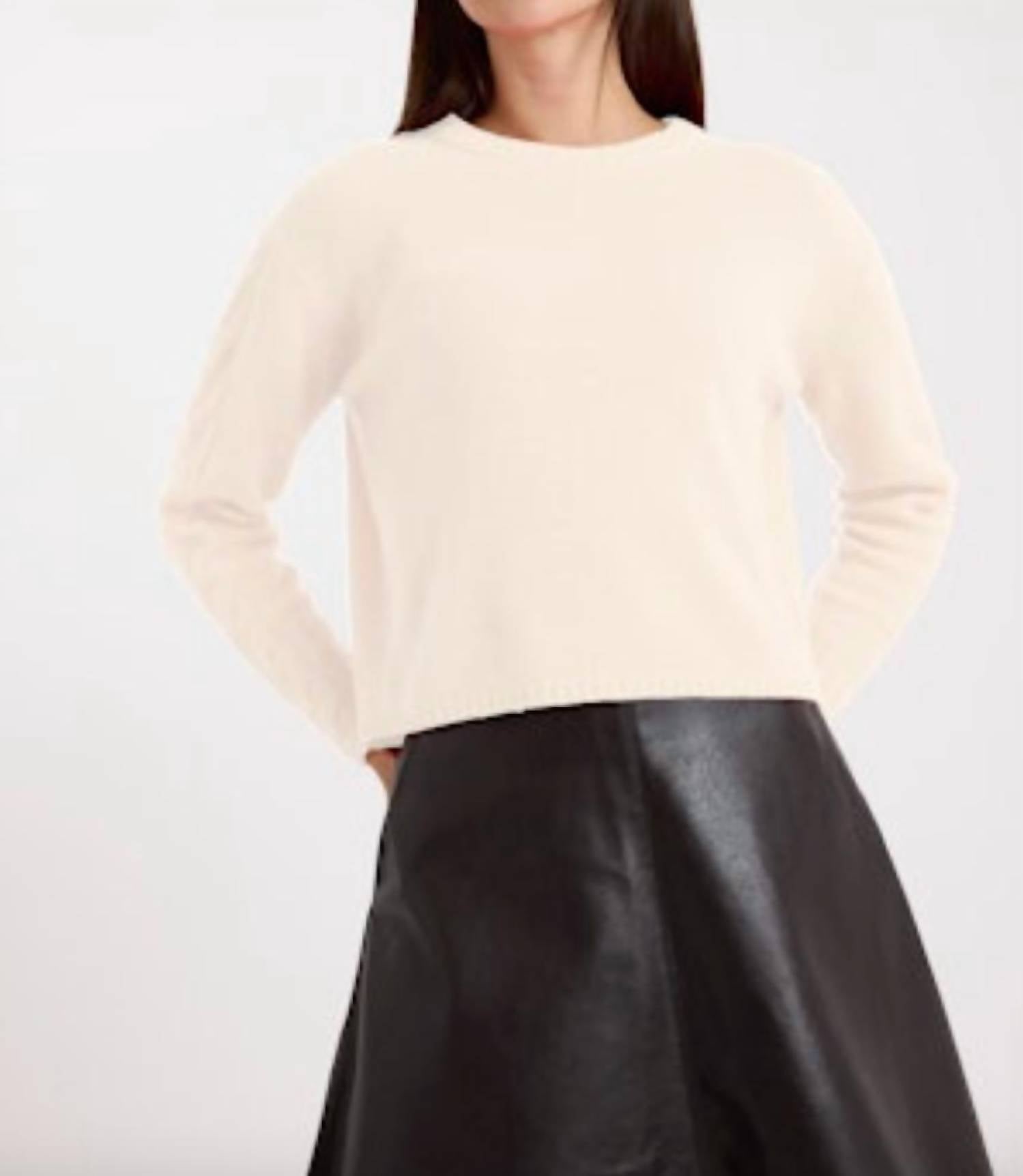 Brodie Cashmere Cable Sleeve Crew Sweater in white - women's sweater