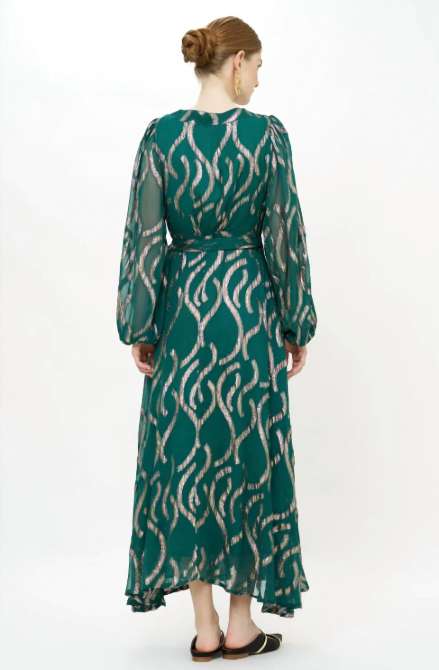 Oliphant Smocked Top Maxi Dress Borealis in jade - women's dress - alternate view