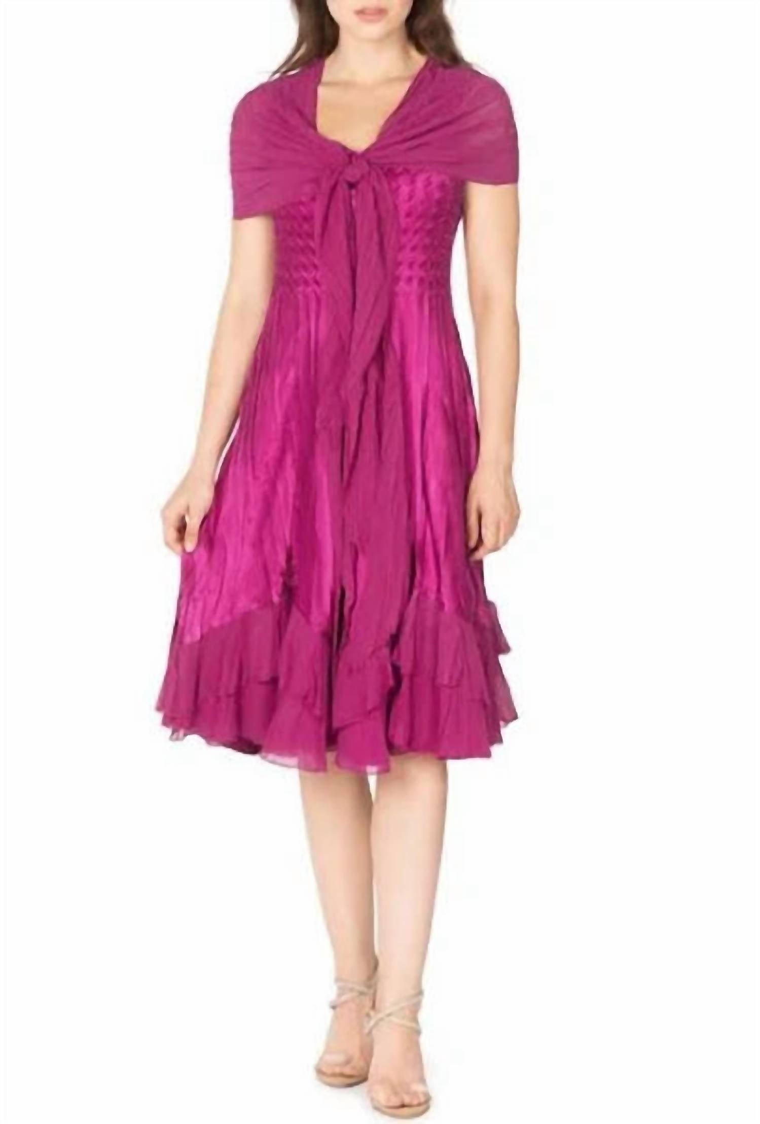 Komarov Shawl Sleeveless A-line Cocktail Dress in magenta poppy - women's dress