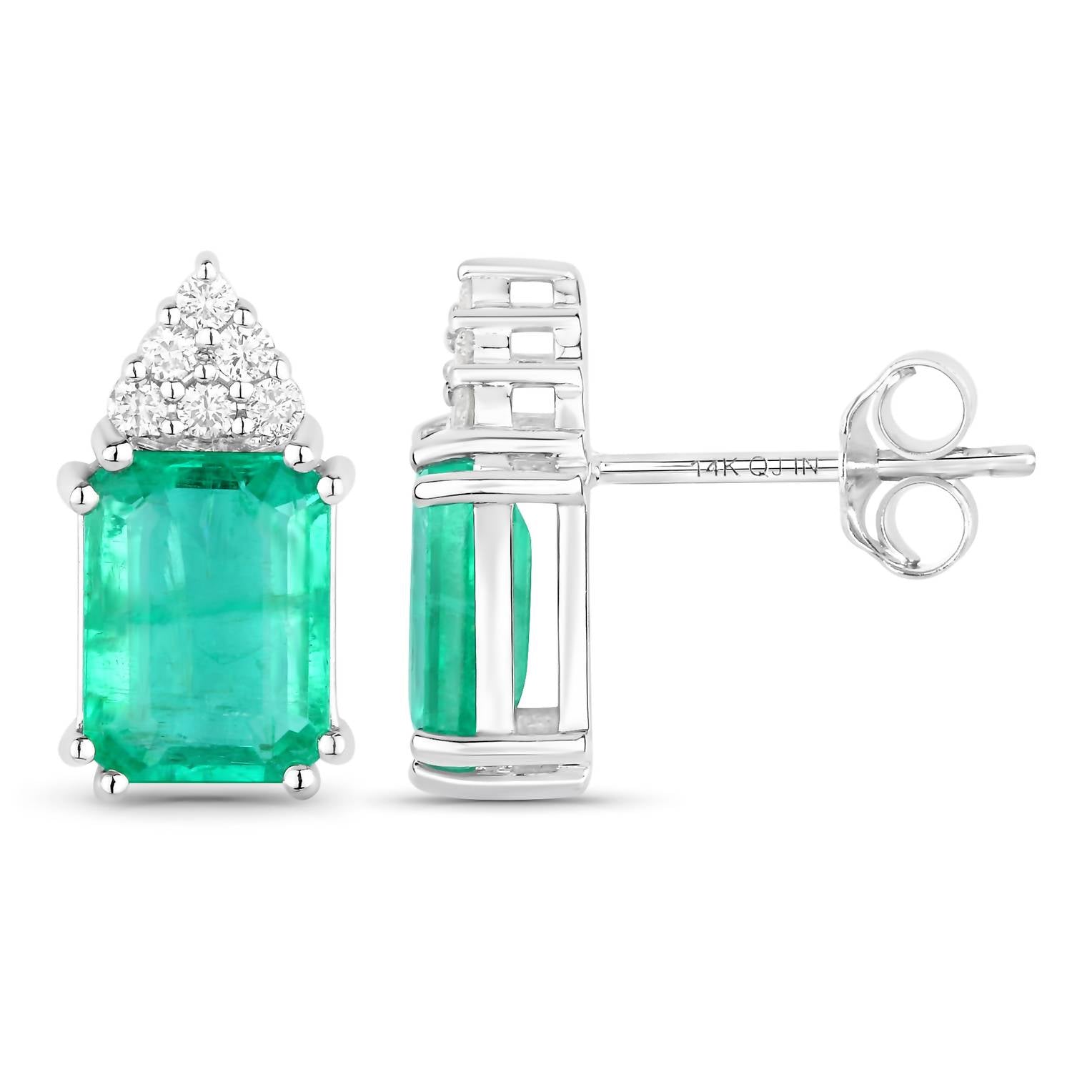 Diana M Jewels Women's Octagon Natural Ethiopian Emerald Stud Earrings (2.87 Ct) - Signature in 14k white gold - women's jewelry - detail view