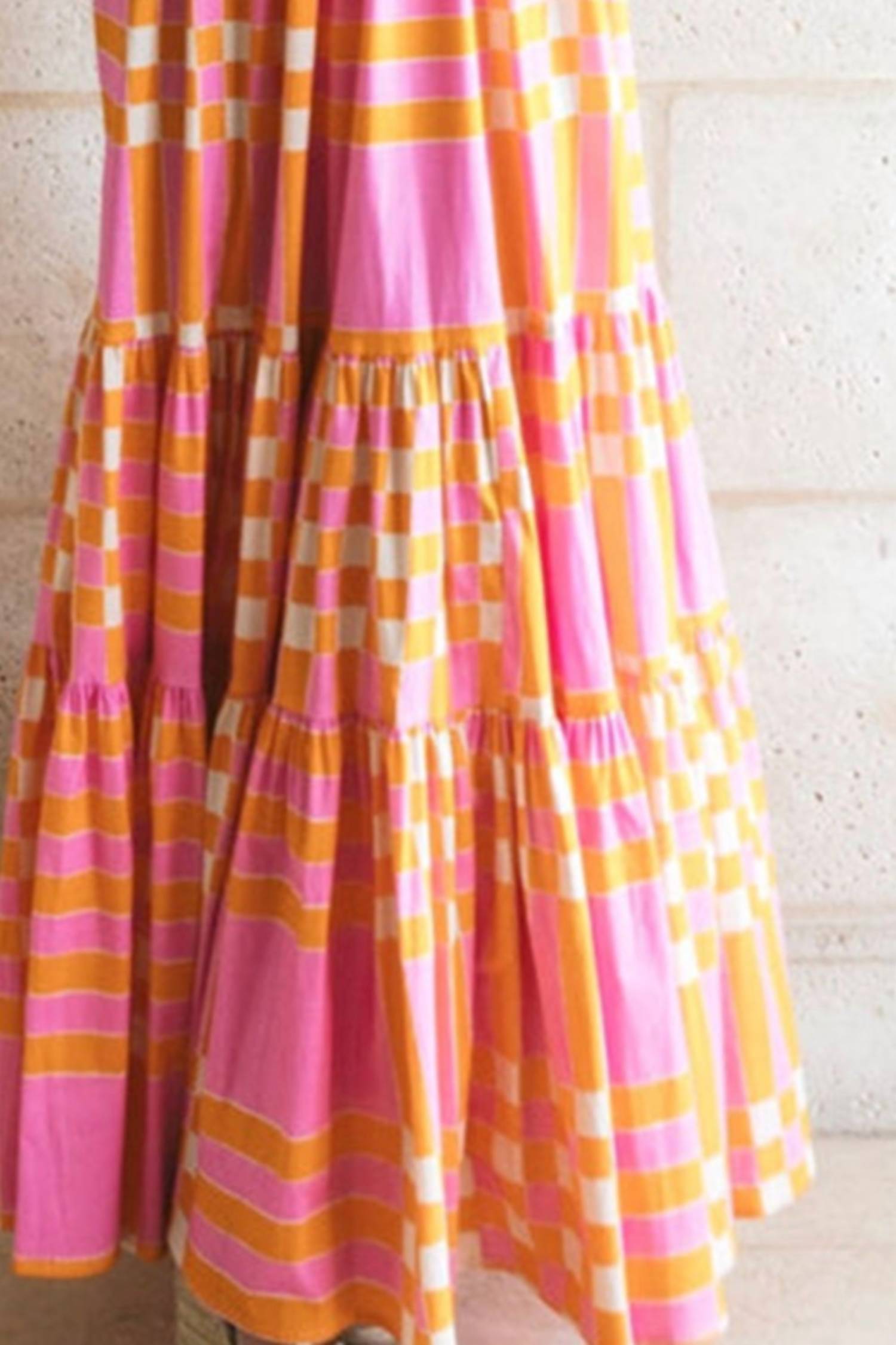 Amaryllis - Boho Gingham Tied Straps Smocked Maxi Dress