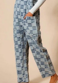 Bibi - Low Rise Vintage Washed Checker Overalls