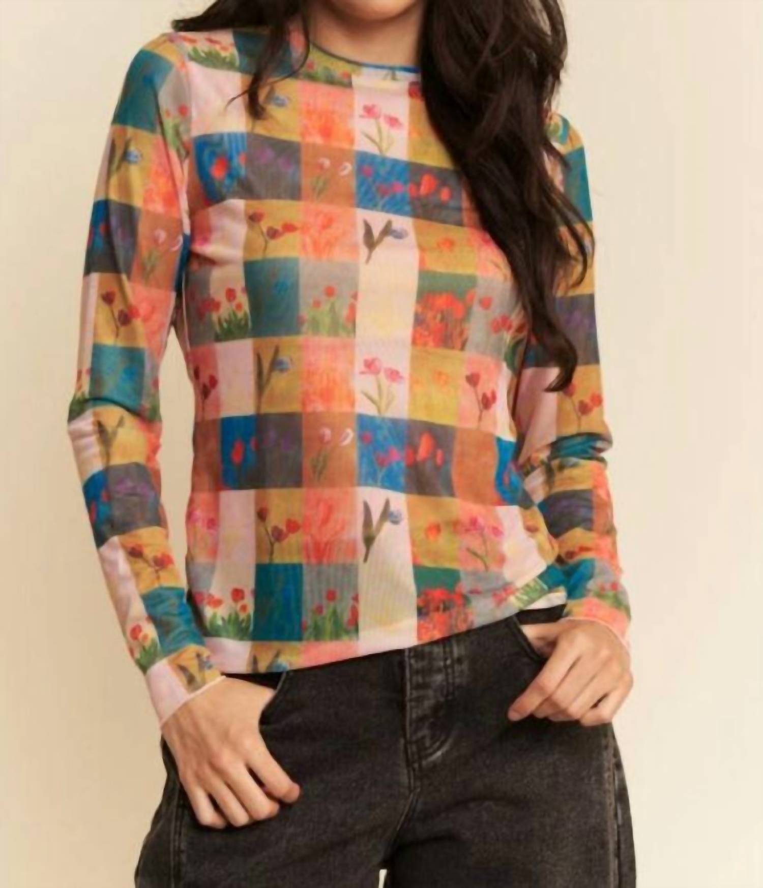 DAVI & DANI See You Around Top in flower multi - women's long sleeve top