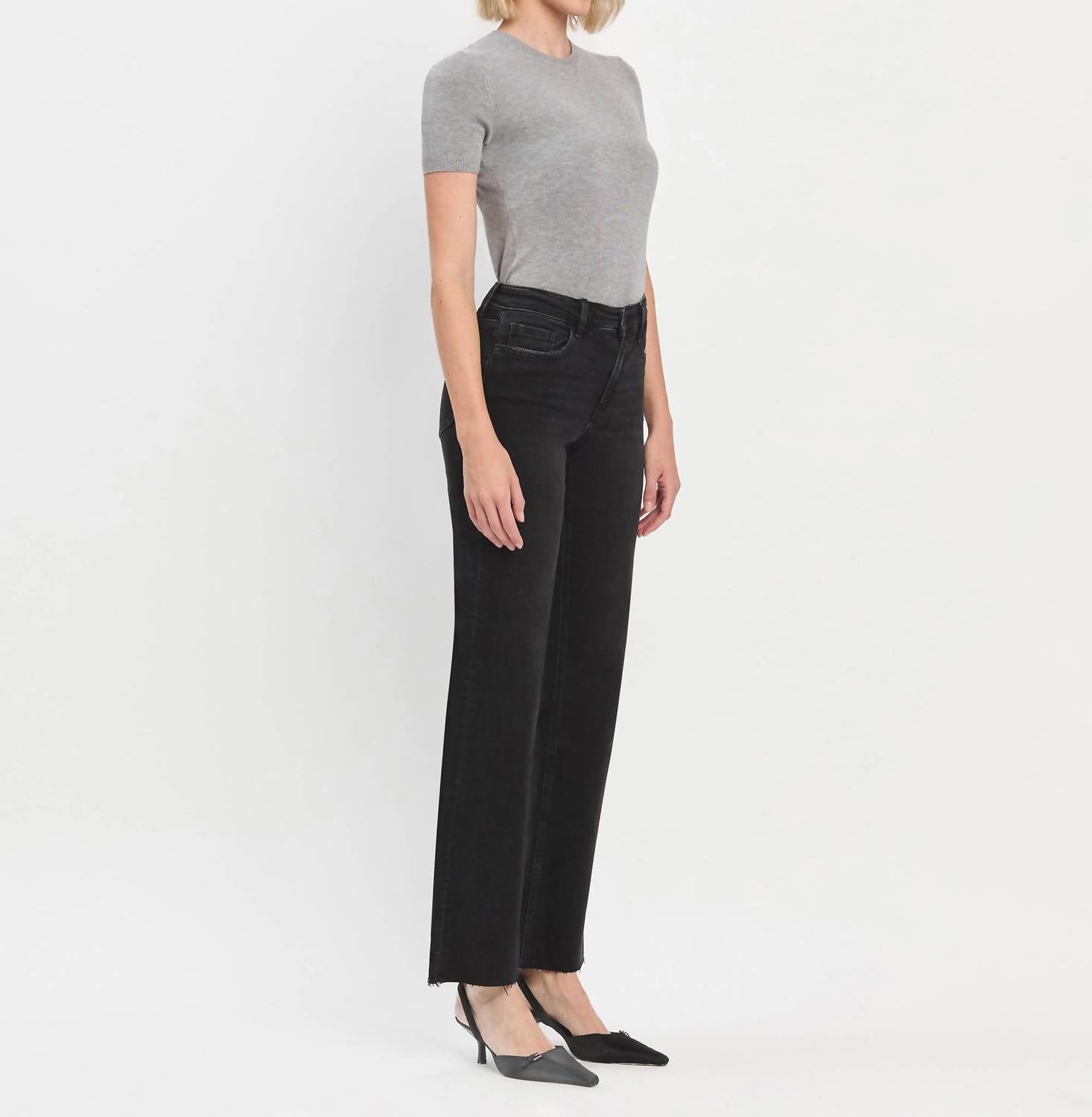 FLYING MONKEY Alexis High Rise Slim Wide Leg Jeans in black - women's jeans - alternate view