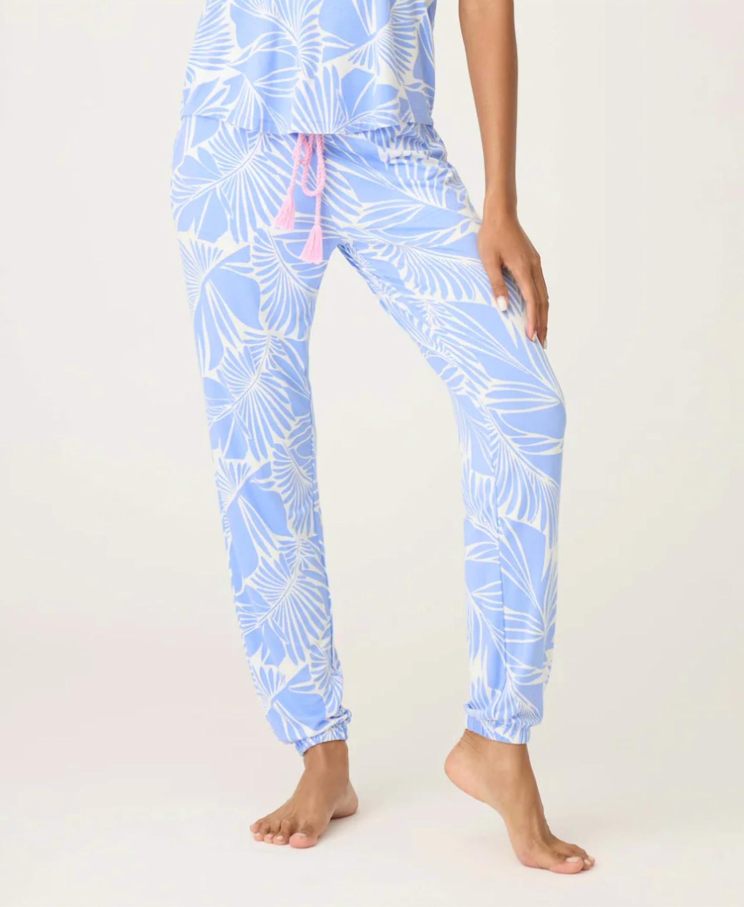 PJ Salvage Bayside Dreams Banded Pant in blue white - women's pants