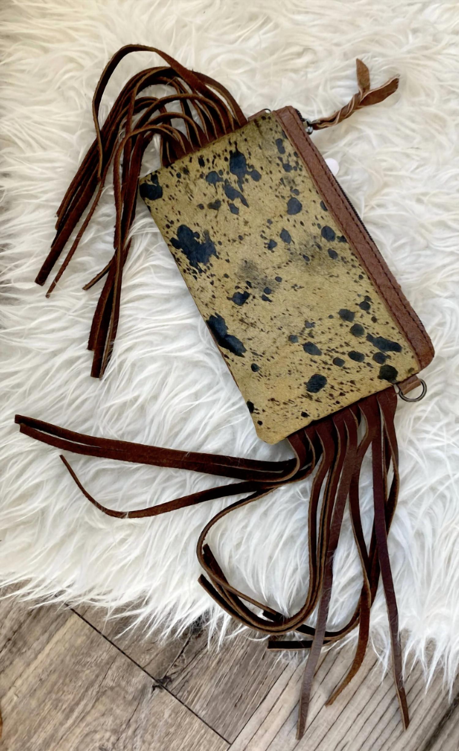 American Darling - Women's Speckled Hide Crossbody W/ Fringe Bag