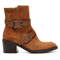 Donald Pliner - Women's Suede Saddle Buckle Straps Moto Boots