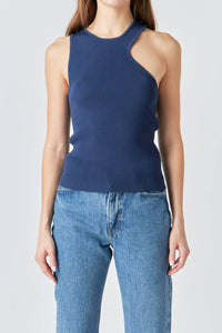 Endless Rose - Asymmetric Cutout Rib Knit Tank Top