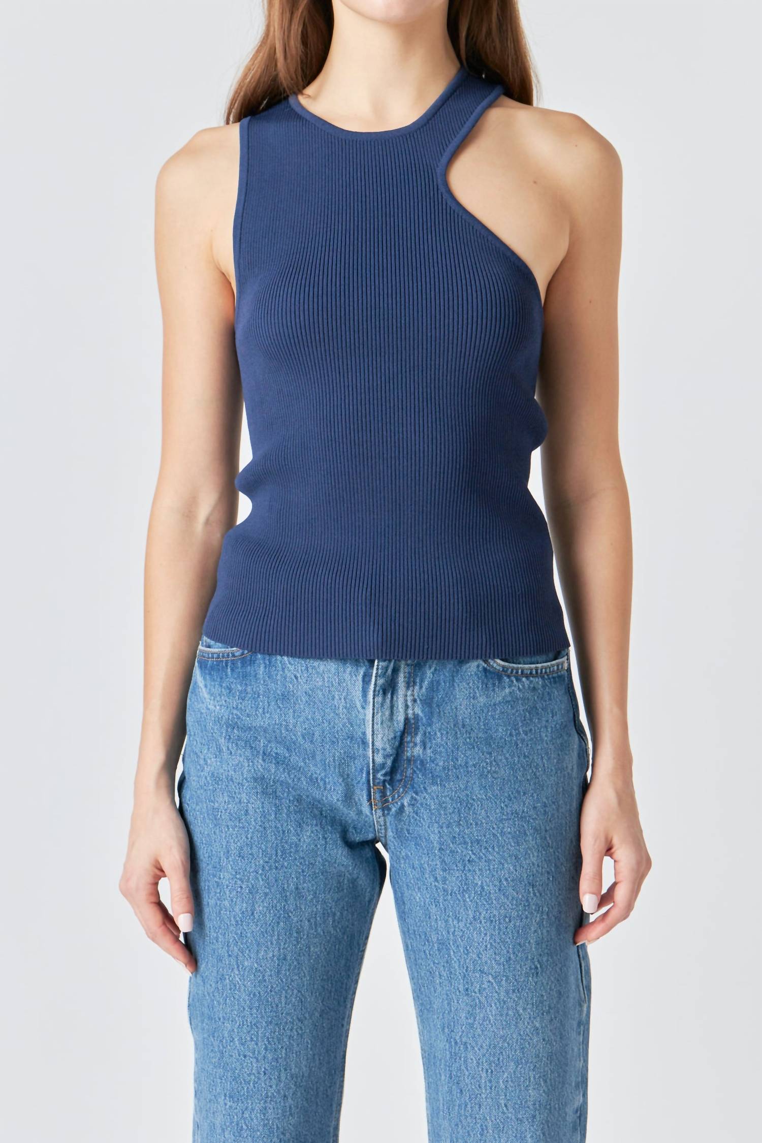 Endless Rose - Asymmetric Cutout Rib Knit Tank Top