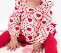 RuffleButts Baby Girl's Sweetheart Long Sleeve Flutter Bubble Romper in pink - kids' item - alternate view