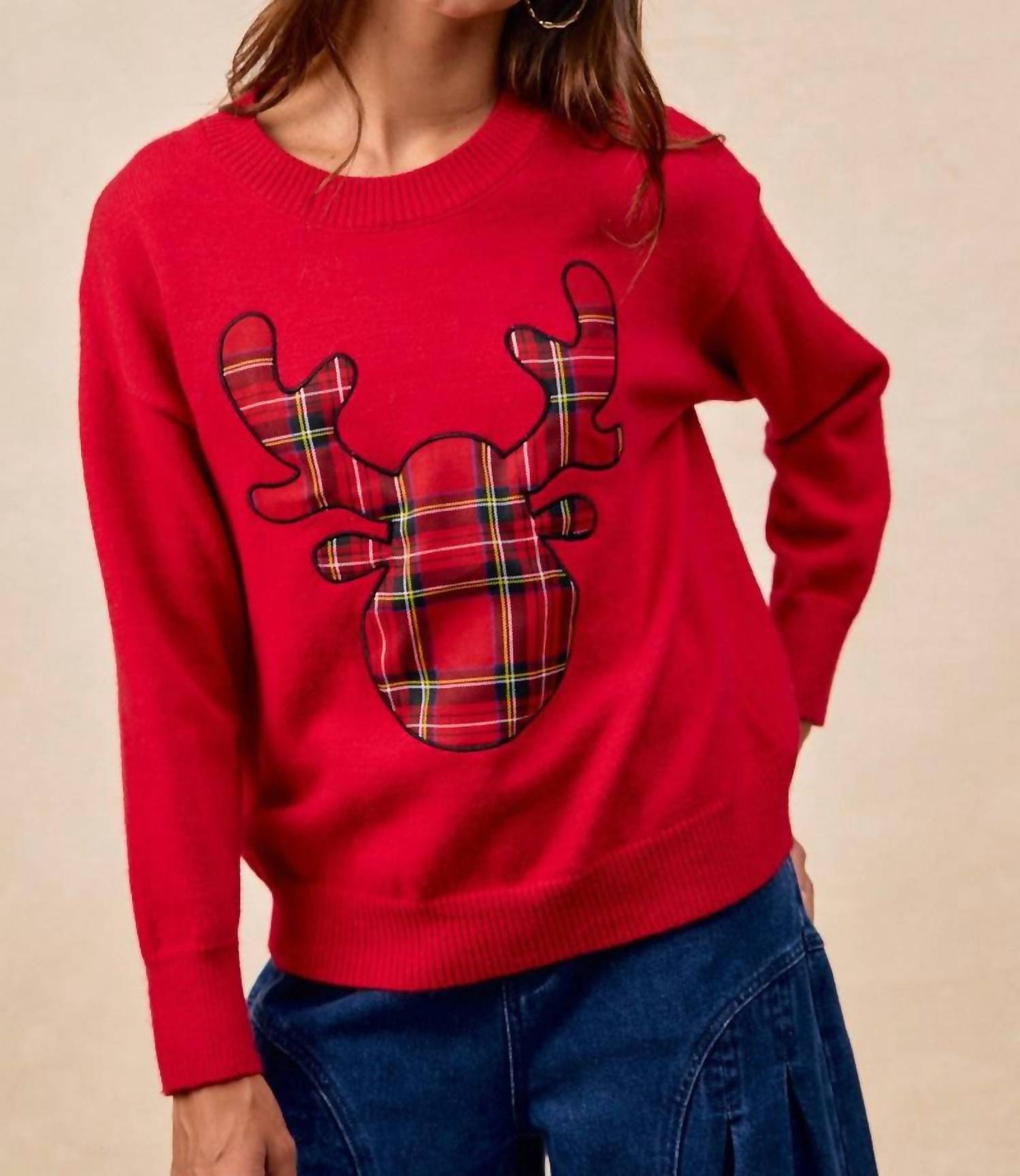 Bibi - Reindeer Games Plaid Sweater