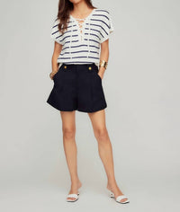 Fifteen Twenty Cassidy Pleated Shorts in midnight blue - women's shorts