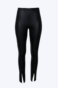 HIGH-RISE VEGAN LEATHER SPLIT-HEM PANTS