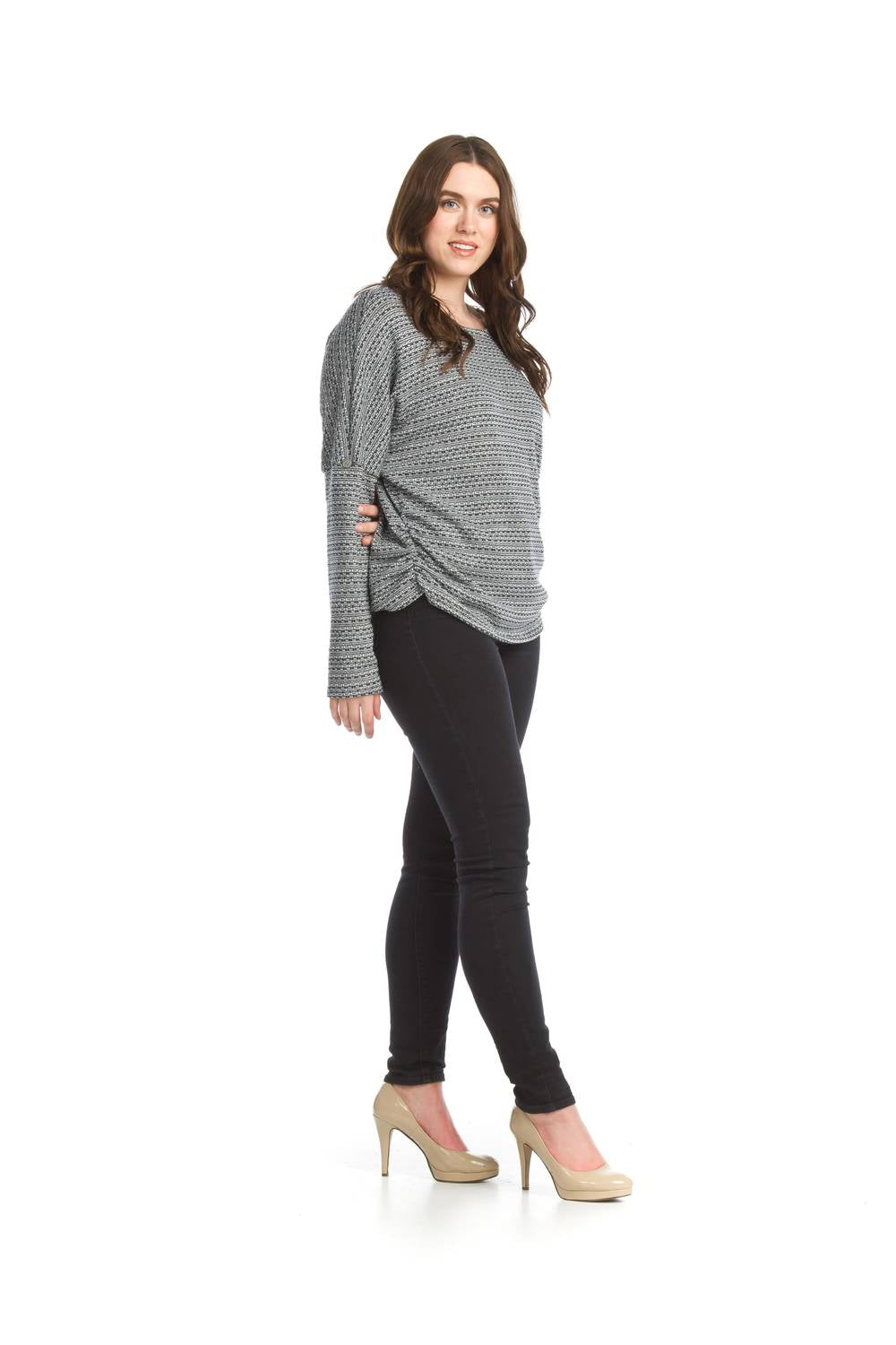 Papillon - Stretchy Heathered Sweater With Ruched Sides
