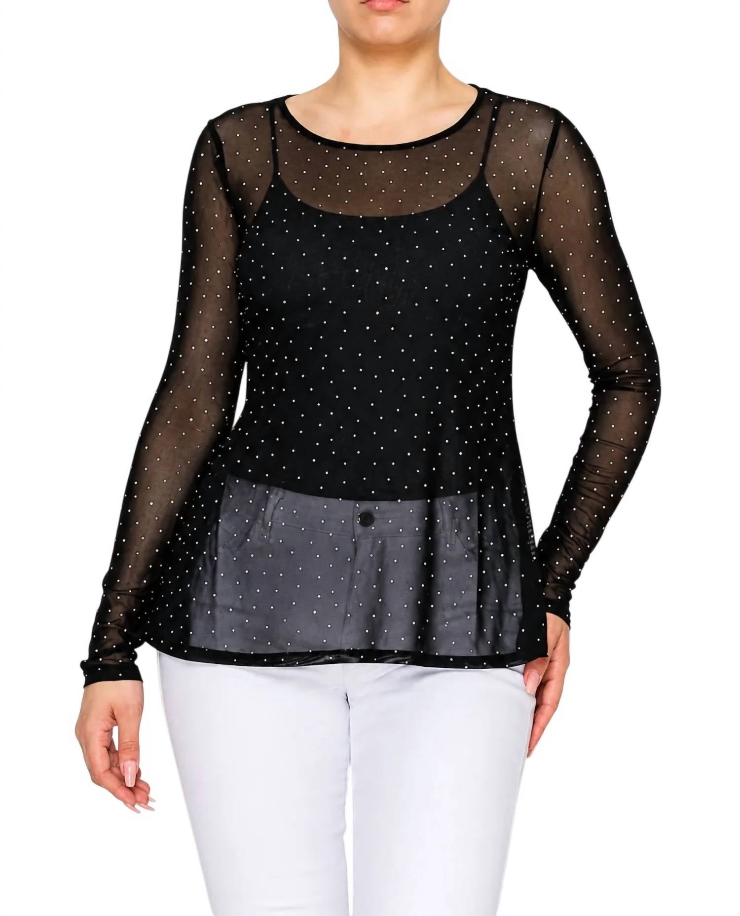Origami - Long Sleeve Mesh Top With Sparkles