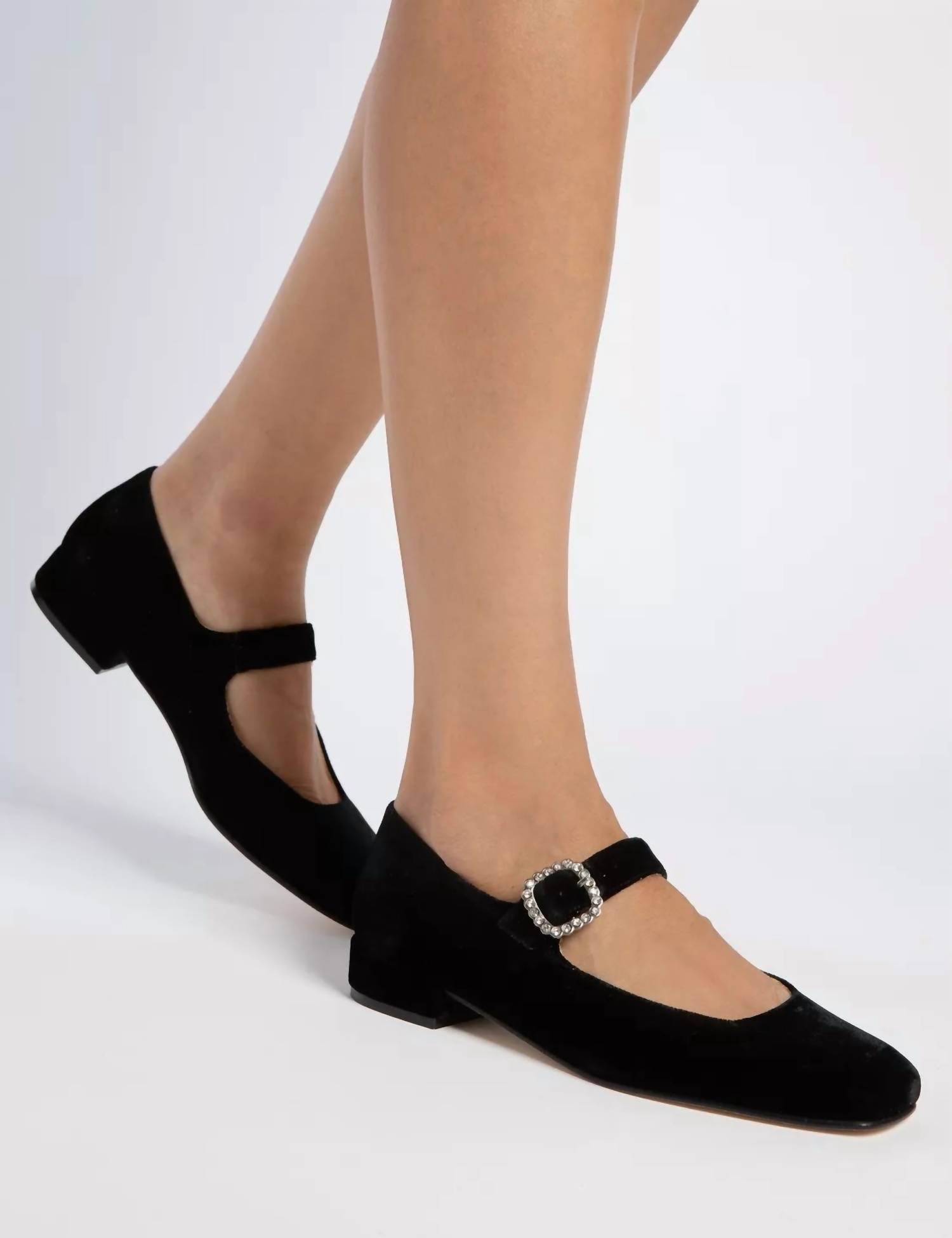 PENELOPE CHILVERS Women’s Low Mary Jane Diamante Velvet Shoes in black - women's flats - view 10