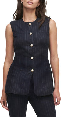 Favorite Daughter Clocking In Pinstripe Top in pinstripe top in blue - women's blouse