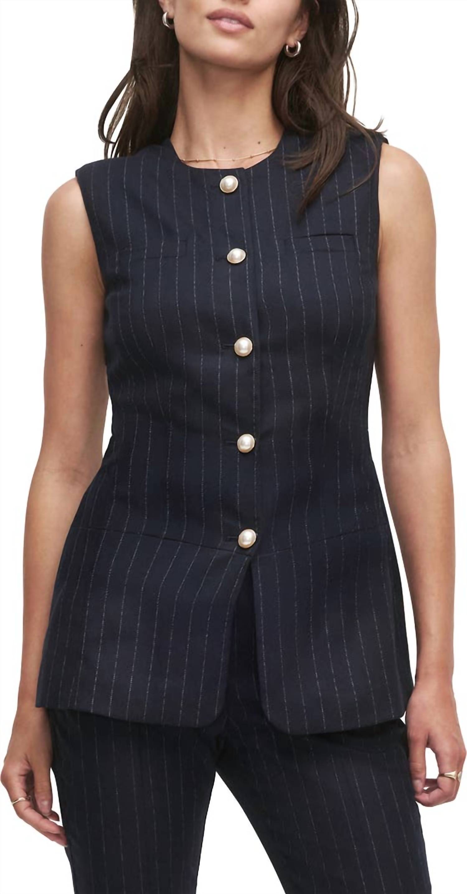 Favorite Daughter Clocking In Pinstripe Top in pinstripe top in blue - women's blouse